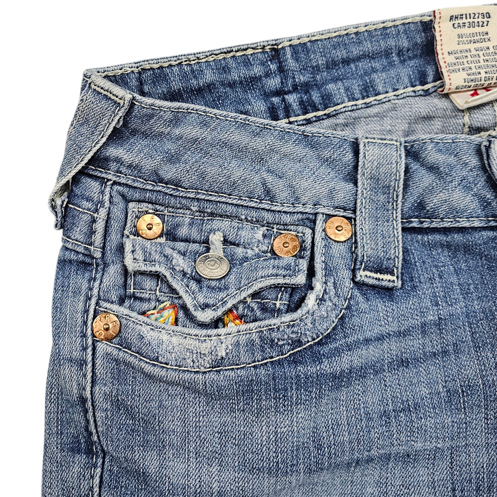 True Religion Shorts Womens 25 Bermuda Denim Knee Length Embroidered - Picture 3 of 12
